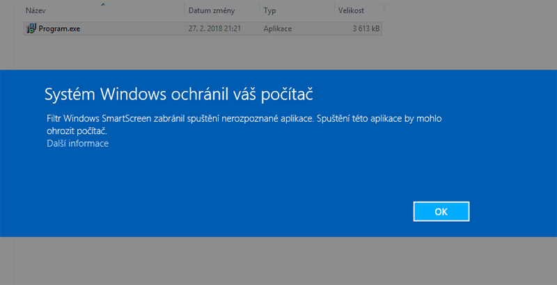 Windows SmartScreen notification SmartScreen notification