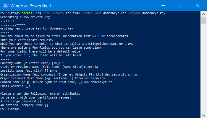 OpenSSL - generování certifikátu